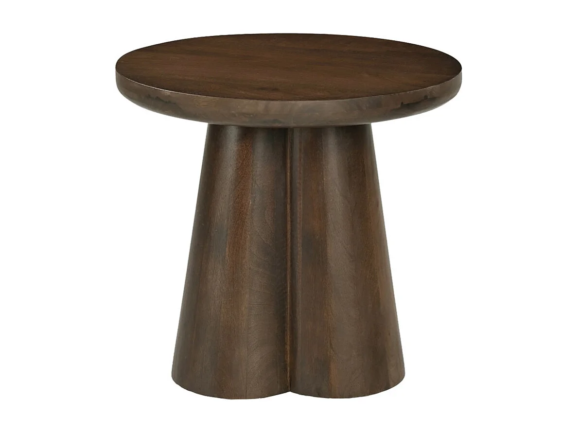 FIGARI-Mesa de centro redonda 50 cm en madera maciza marrón
