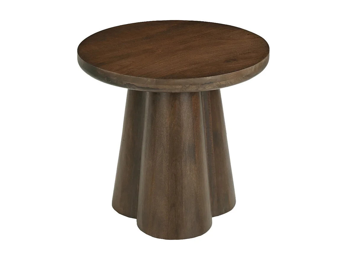 FIGARI-Mesa de centro redonda 50 cm en madera maciza marrón
