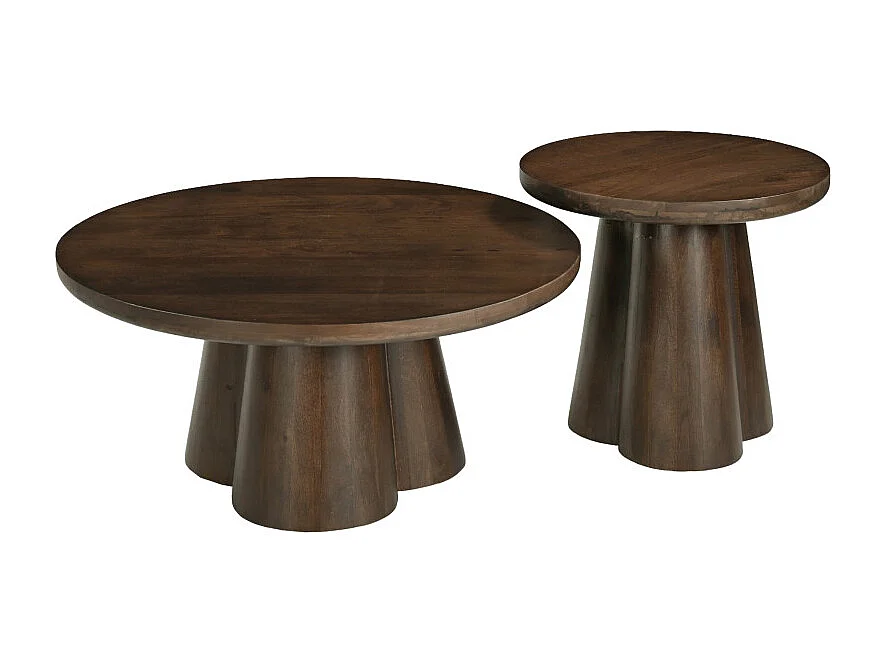 FIGARI-Mesa de centro redonda 50 cm en madera maciza marrón