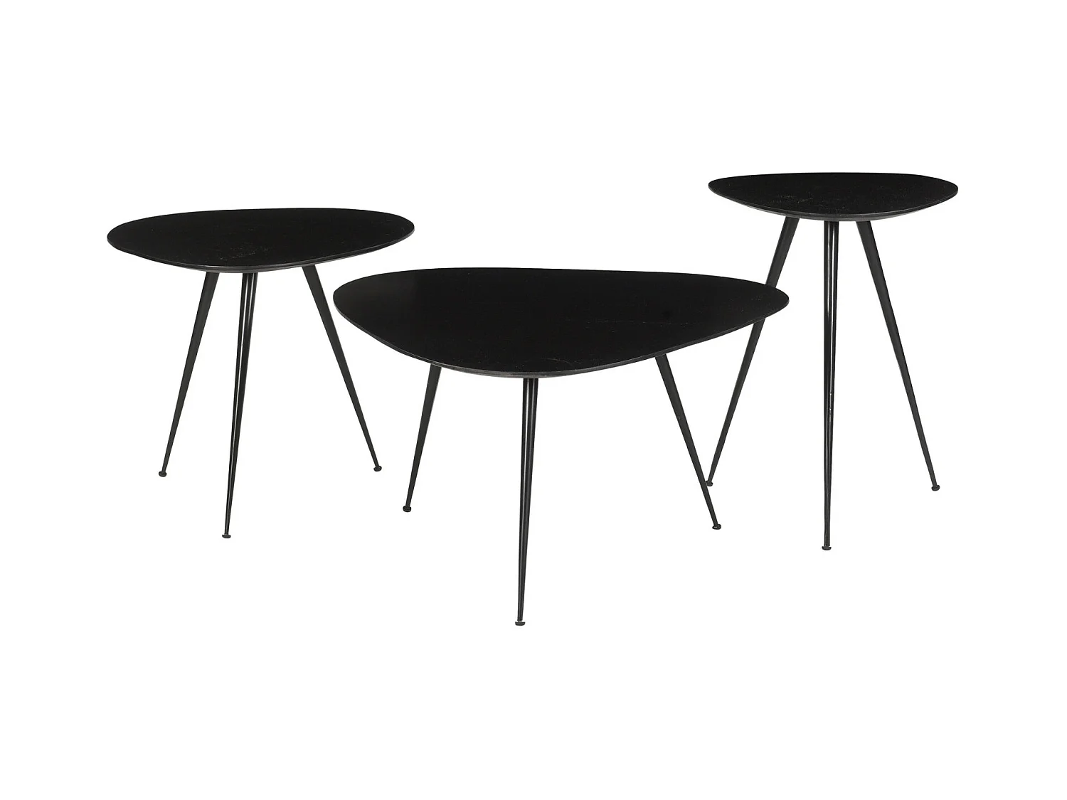 LOUANE-Set de 3 Tables basses en bois massif noir