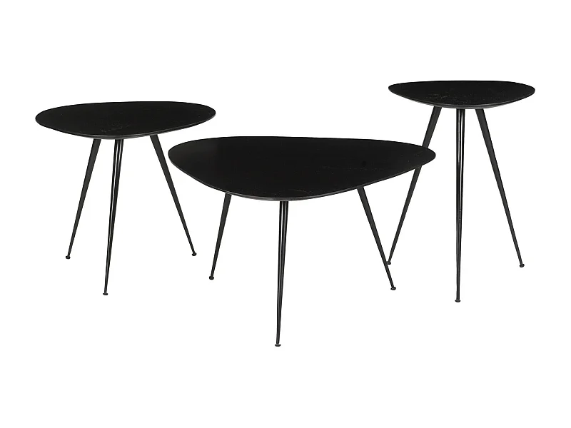LOUANE-Set de 3 Tables basses en bois massif noir