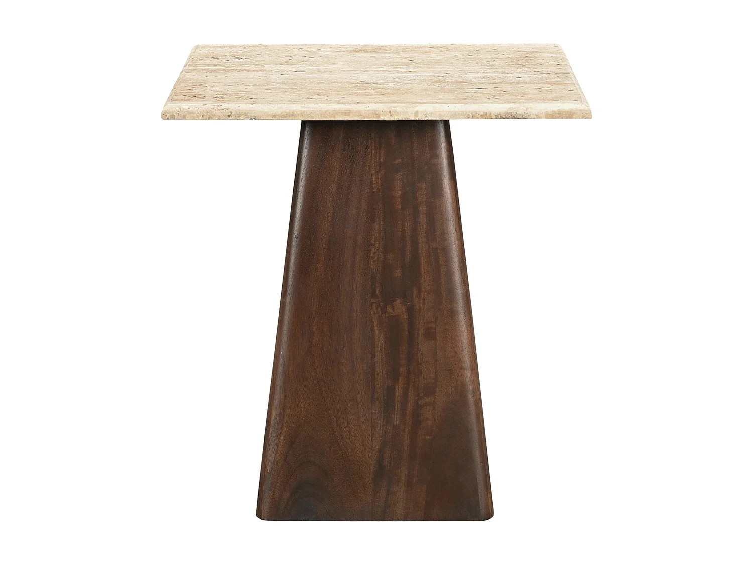 STONE-Table basse carrée 45x45 cm en Travertin et bois brun
