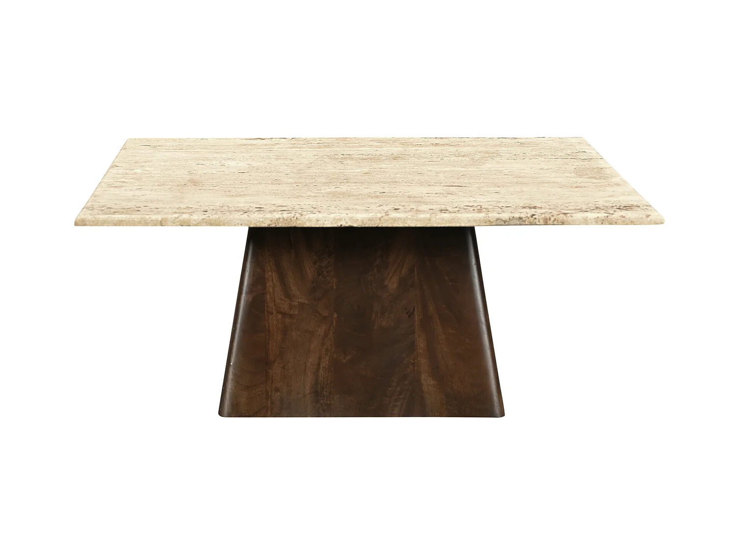 STONE-Mesa de centro cuadrada 75x75 cm Travertino y madera