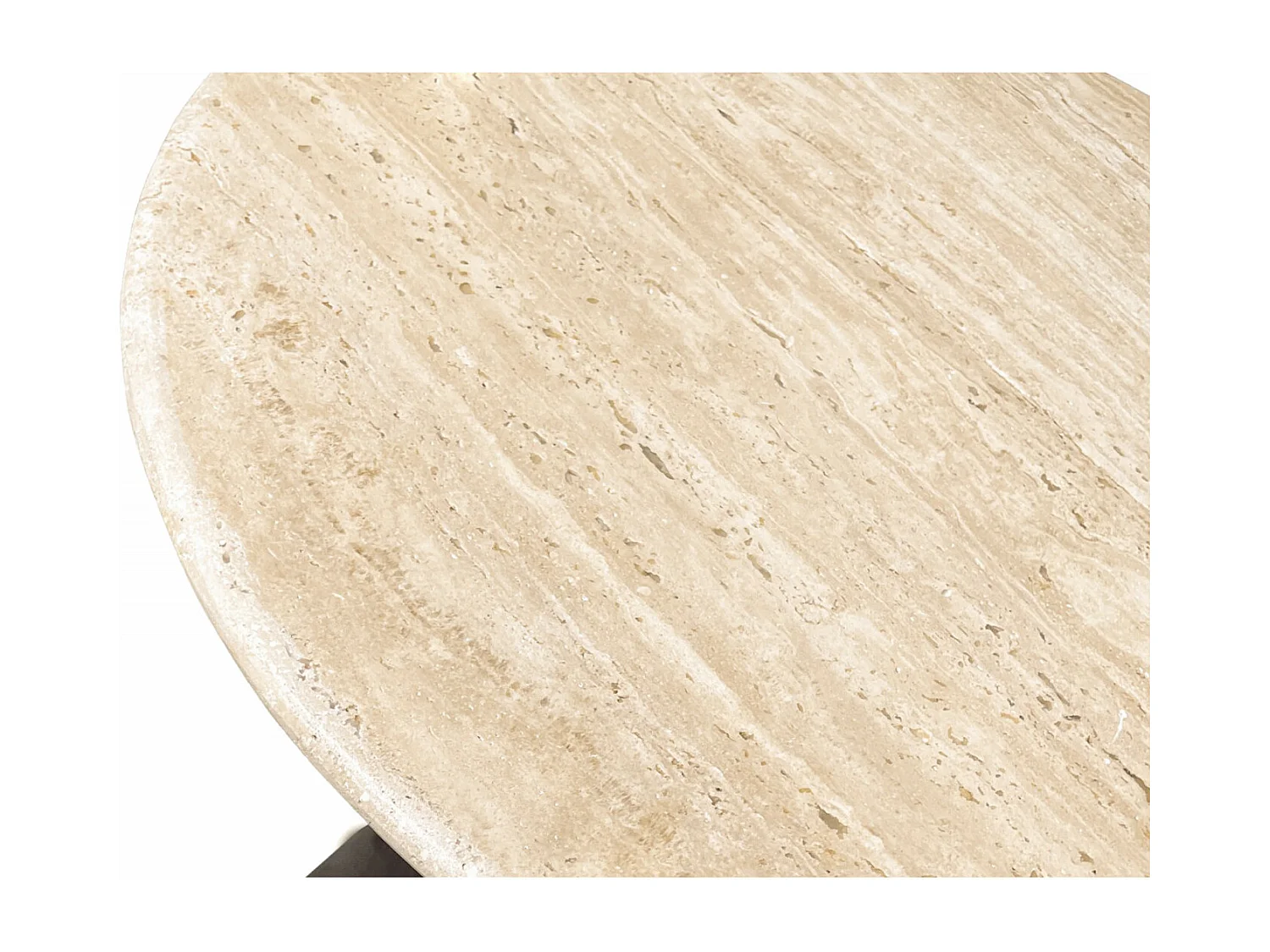 STONE-Mesa de centro redonda D75 cm en travertino y madera