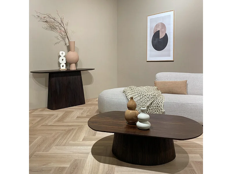 SIENNE-Table basse ovale en bois massif brun