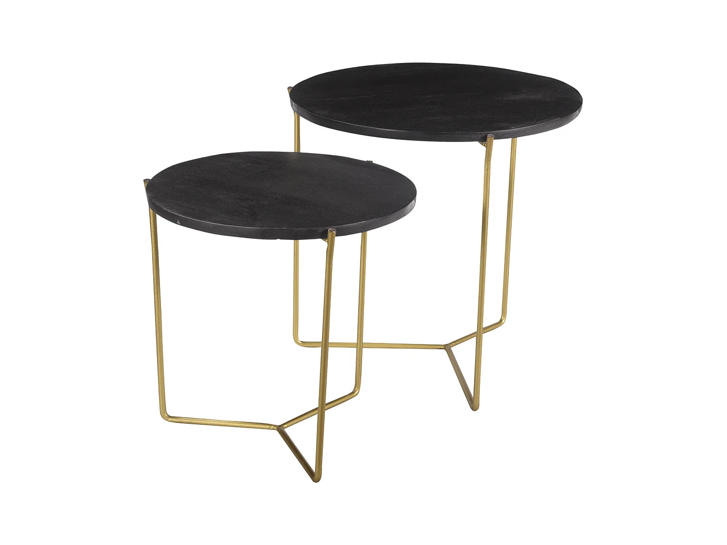 JULIA-Set de 2 Tables basses rondes gigognes, manguier noir et laiton