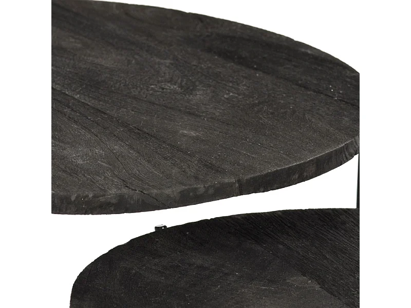 JULIA-Juego de 2 mesas de centro madera negra y latón.