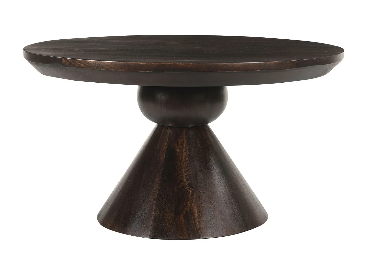 BOMBAY-Table basse ronde D80 cm, bois de Manguier massif teinté noyer