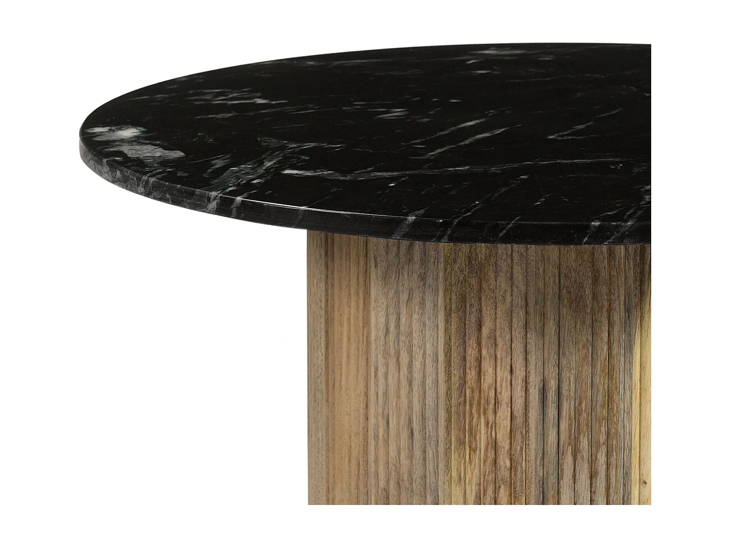 MARBELLA-Mesa de centro redonda 70 cm mármol negro y madera