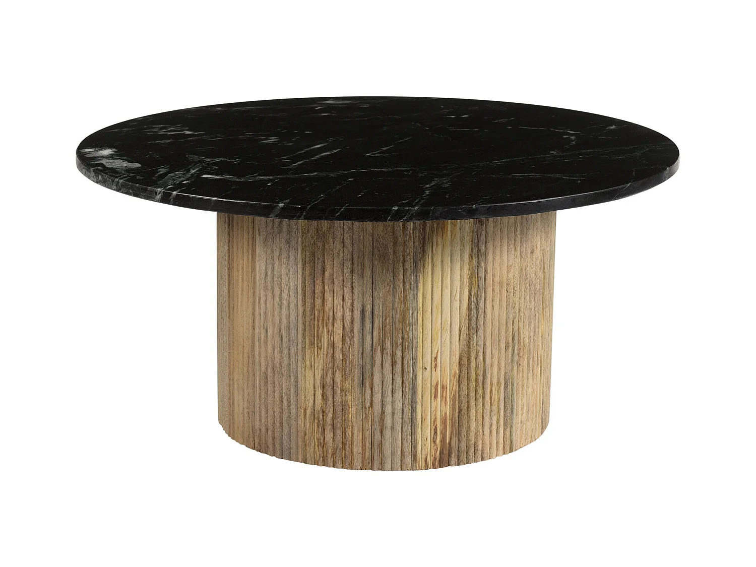 MARBELLA-Table basse ronde 70 cm en marbre noir et bois massif