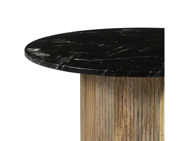MARBELLA-Table basse ronde 70 cm en marbre noir et bois massif