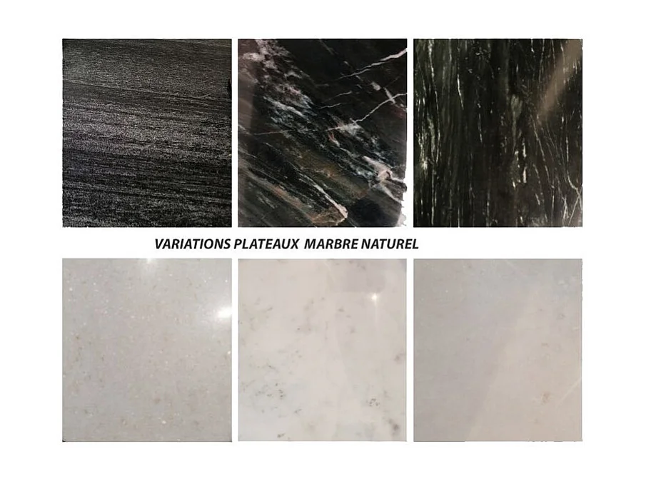 MARBELLA-Table basse ronde 70 cm en marbre noir et bois massif