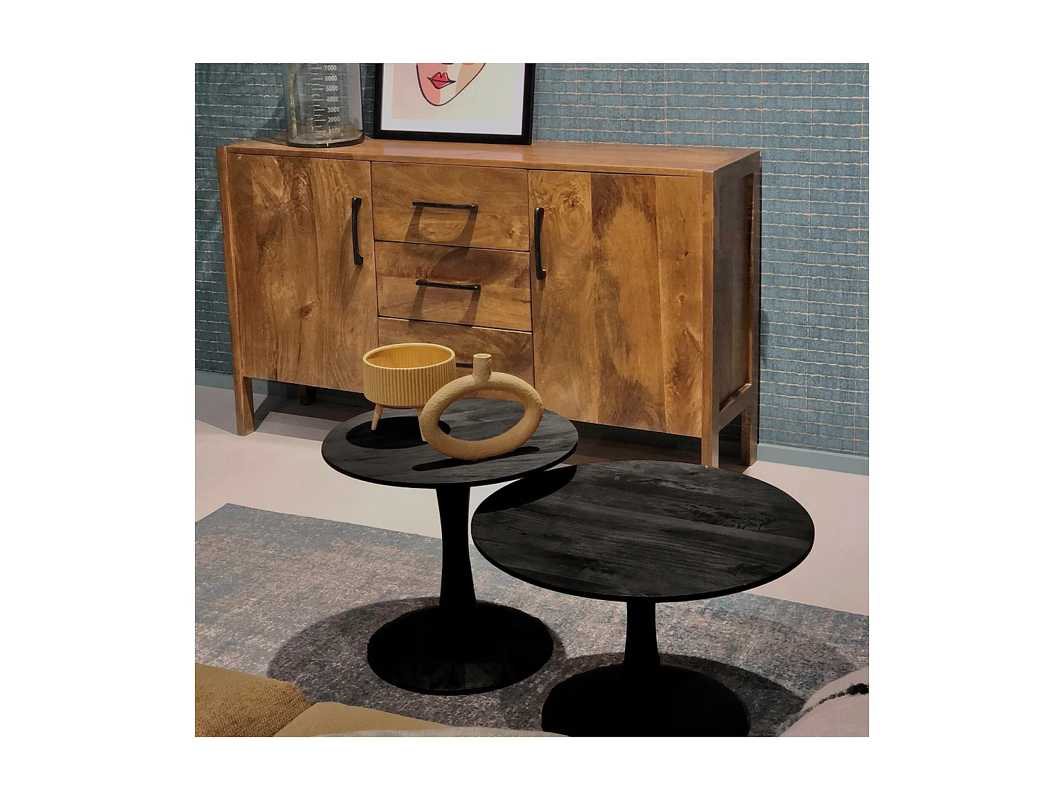 BANGALORE-Mesa de centro D60 cm en madera maciza negra