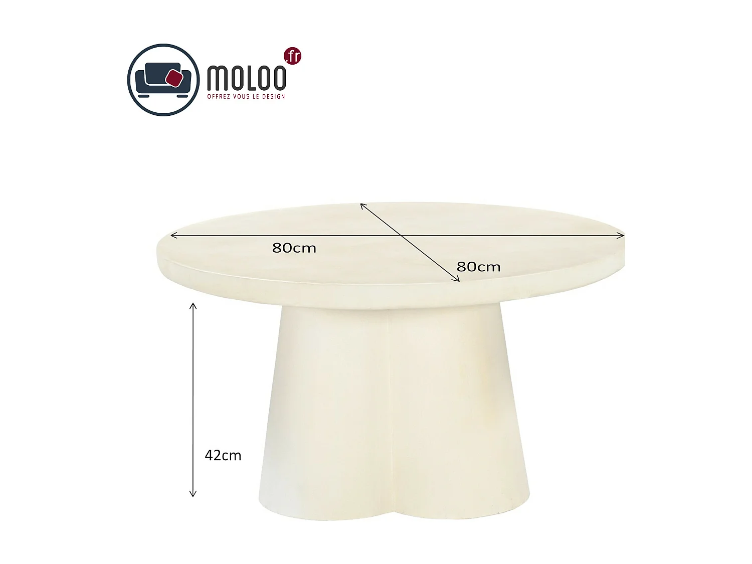 FIGARI-Table basse ronde 80 cm béton blanc enduit
