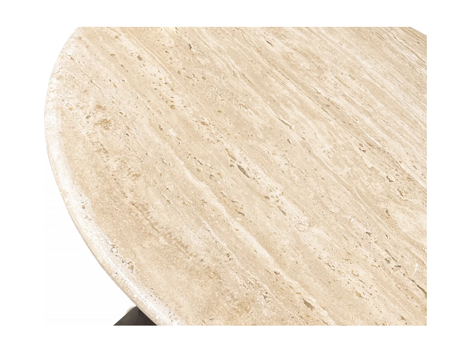 STONE-Mesa de centro ovalada en travertino y madera marrón