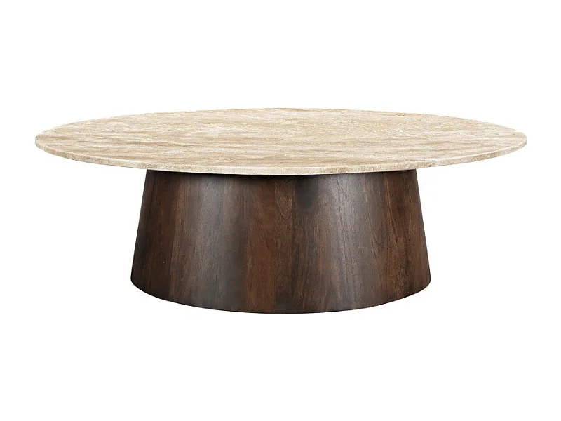 STONE-Table basse ovale en Travertin et bois brun