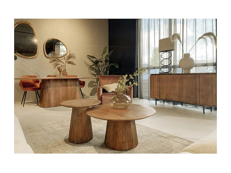 SIENNE-Mesa de centro redonda D50 cm en madera maciza