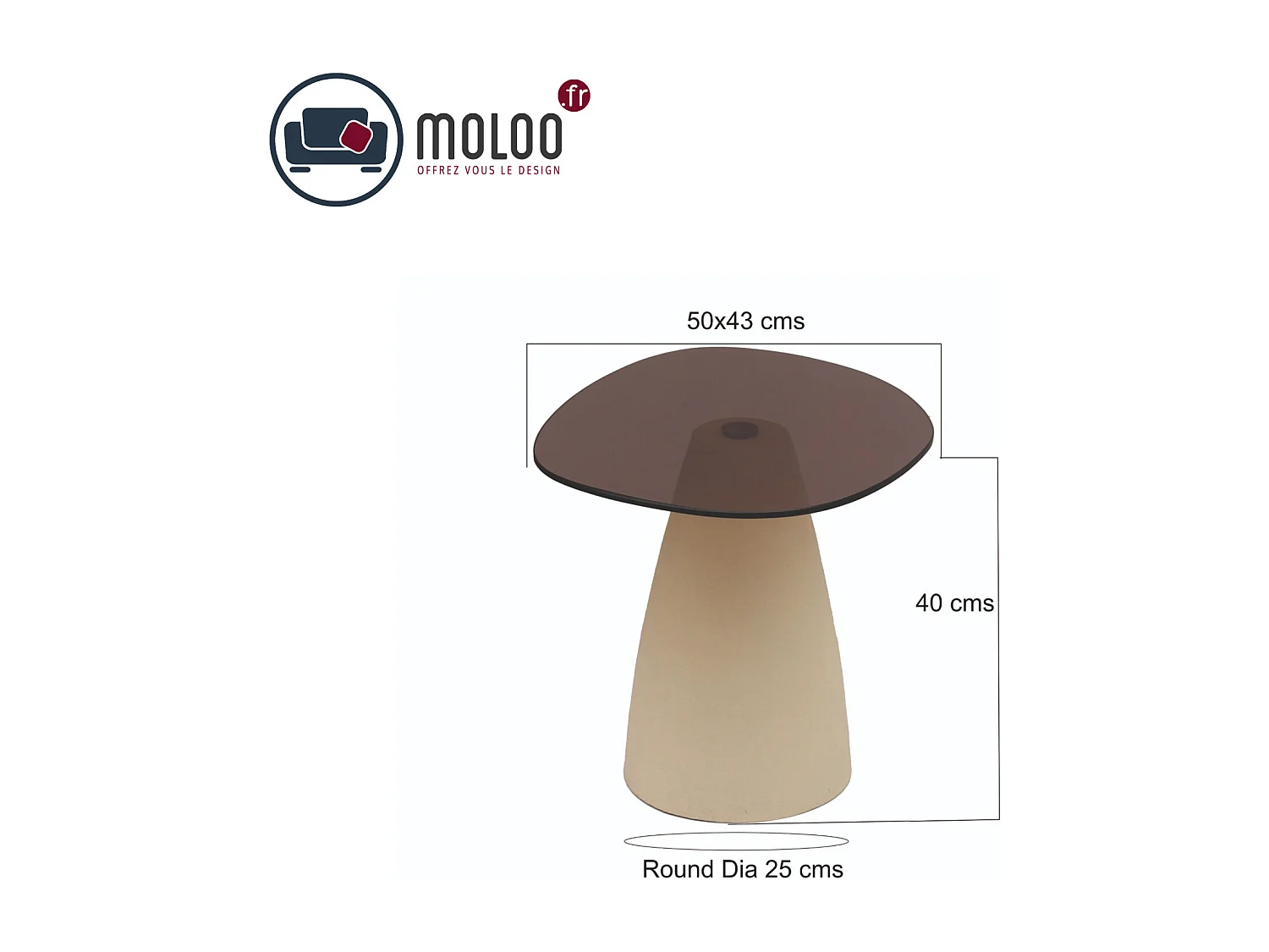 DILLON-Table basse 50 cm en métal ivoire et verre fumé