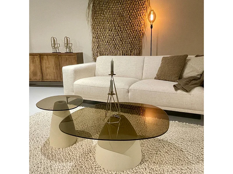 DILLON-Table basse 50 cm en métal ivoire et verre fumé