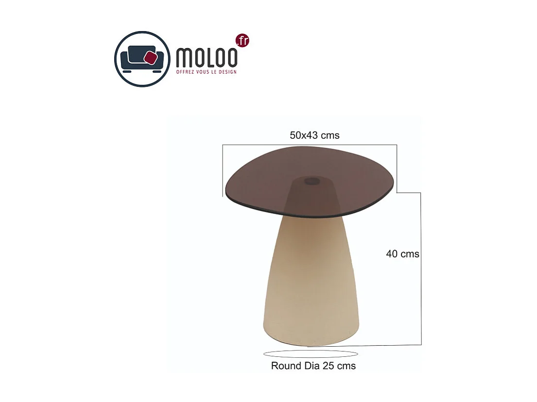 DILLON-Table basse 50 cm en métal ivoire et verre fumé