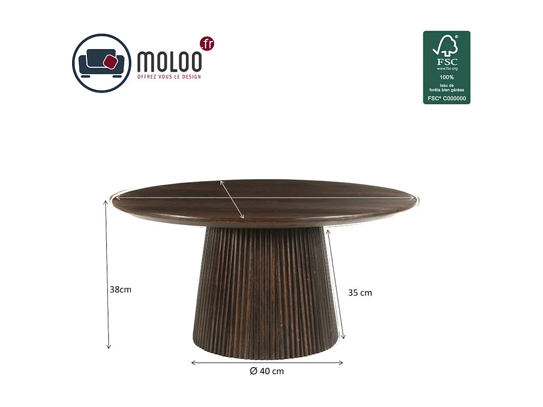 SIENNE-Mesa de centro redonda D80 cm en madera maciza marrón