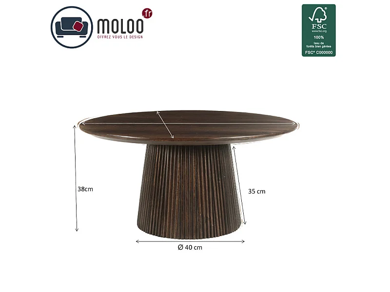 SIENNE-Mesa de centro redonda D80 cm en madera maciza marrón