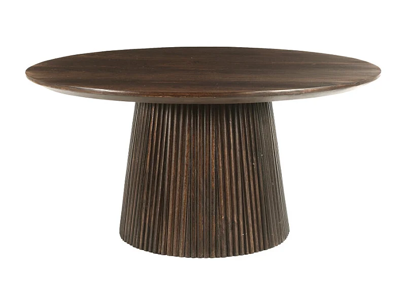 SIENNE-Mesa de centro redonda D80 cm en madera maciza marrón