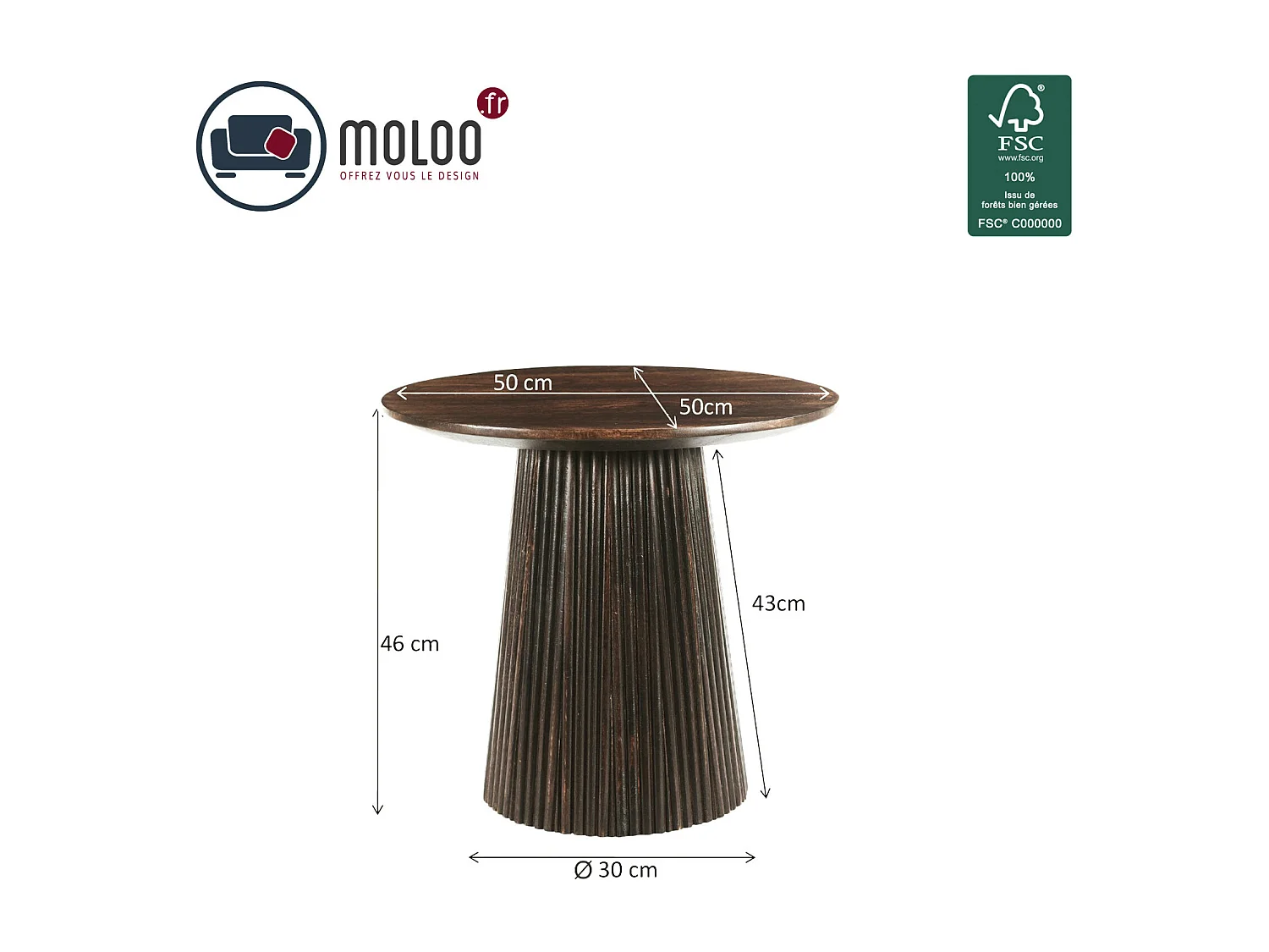 SIENNE-Mesa de centro redonda D50 cm en madera maciza marrón