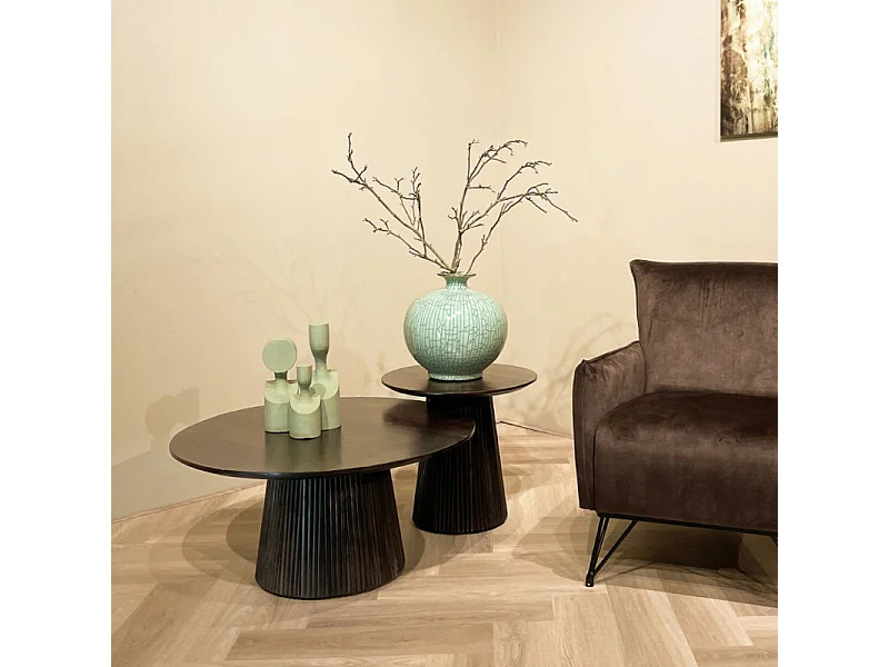 SIENNE-Mesa de centro redonda D50 cm en madera maciza marrón