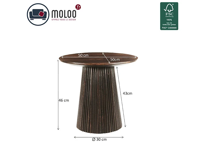 SIENNE-Mesa de centro redonda D50 cm en madera maciza marrón
