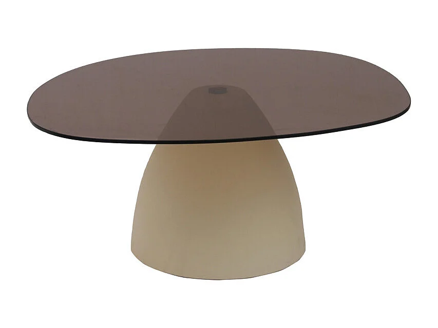 DILLON-Table basse ovale 76 cm en métal ivoire et verre fumé
