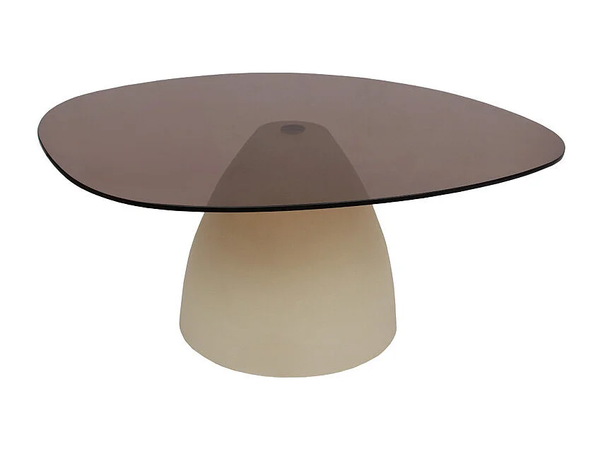 DILLON-Table basse ovale 76 cm en métal ivoire et verre fumé