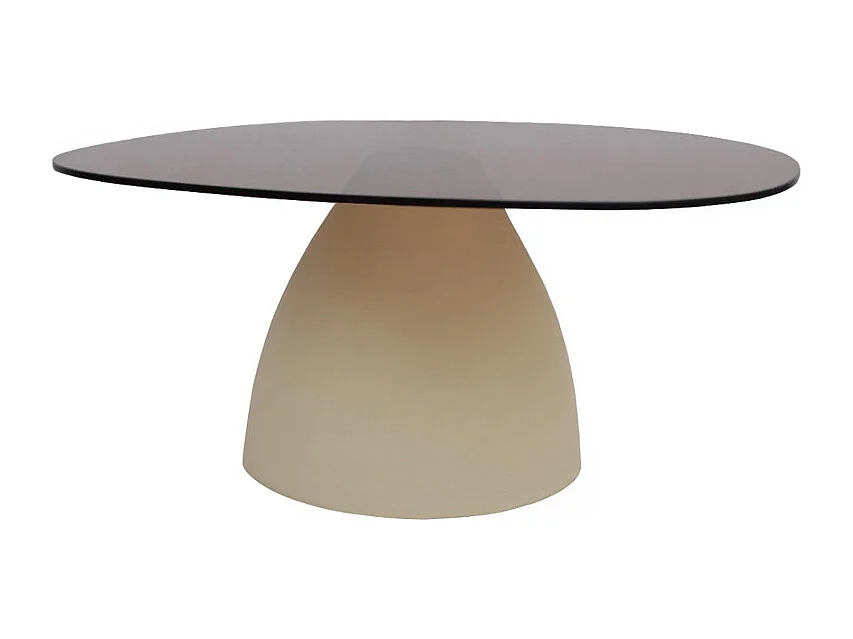 DILLON-Table basse ovale 76 cm en métal ivoire et verre fumé