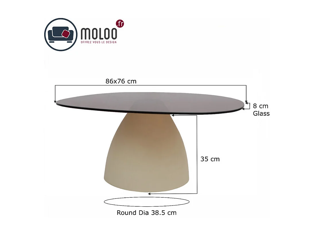 DILLON-Table basse ovale 76 cm en métal ivoire et verre fumé