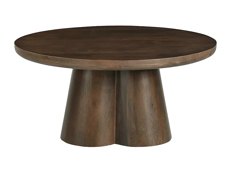 FIGARI-Mesa de centro redonda 80 cm en madera maciza marrón