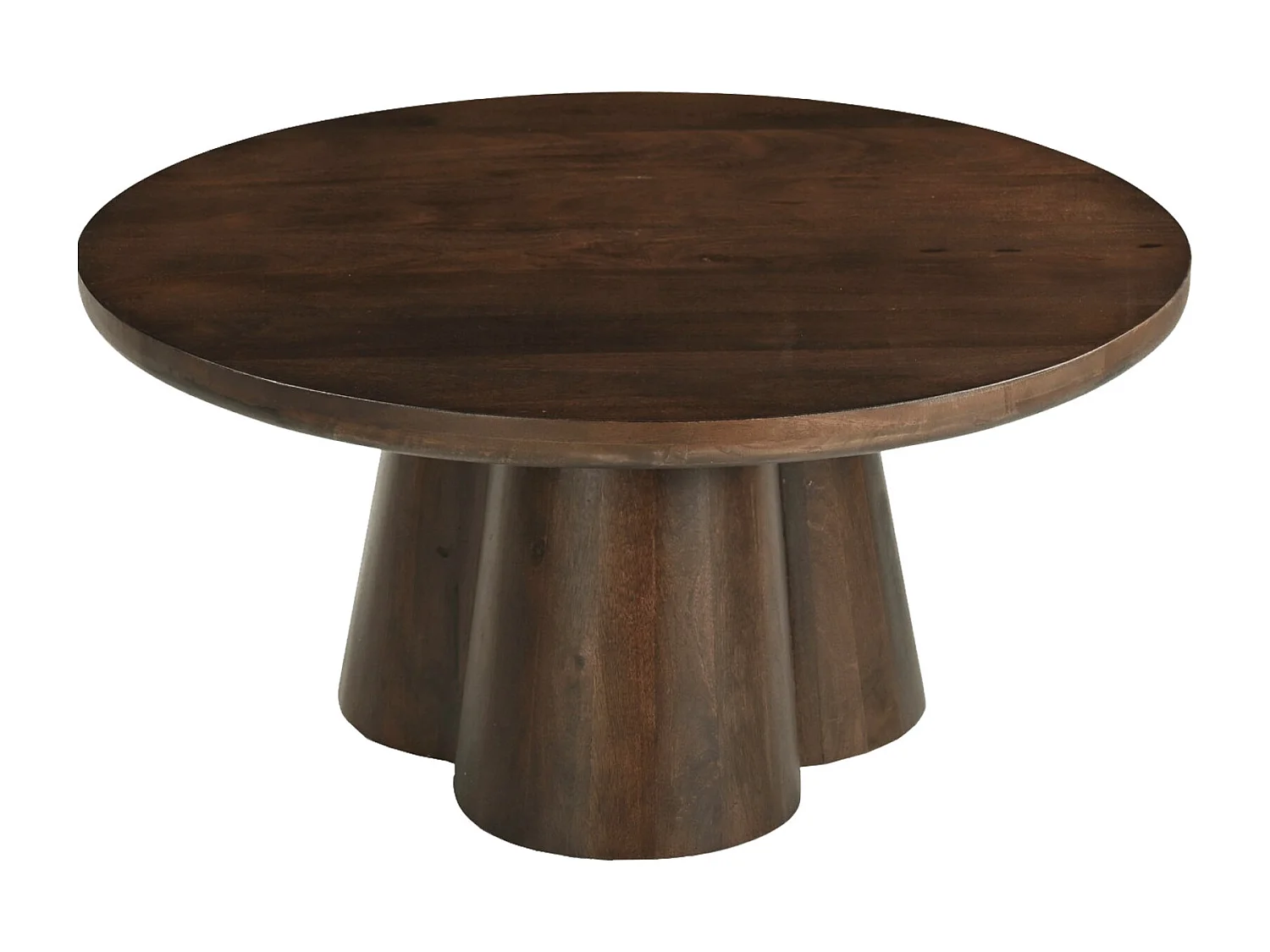 FIGARI-Mesa de centro redonda 80 cm en madera maciza marrón