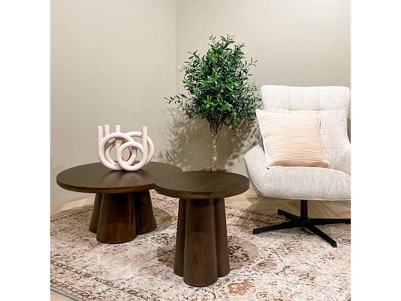 FIGARI-Table basse ronde 80 cm en bois massif teinté brun