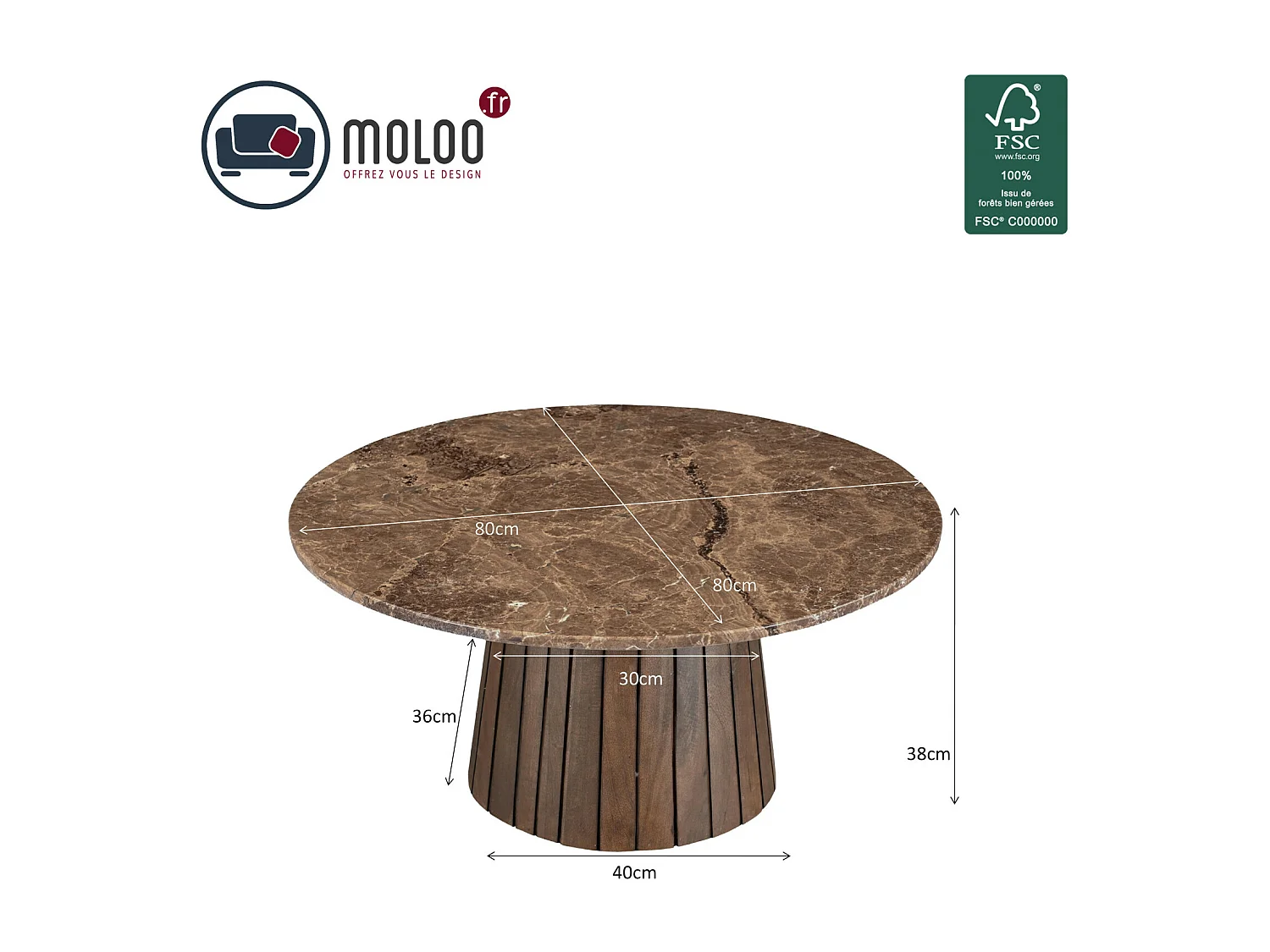 MILANO-Mesa de centro redonda D80 cm en mármol Emperador