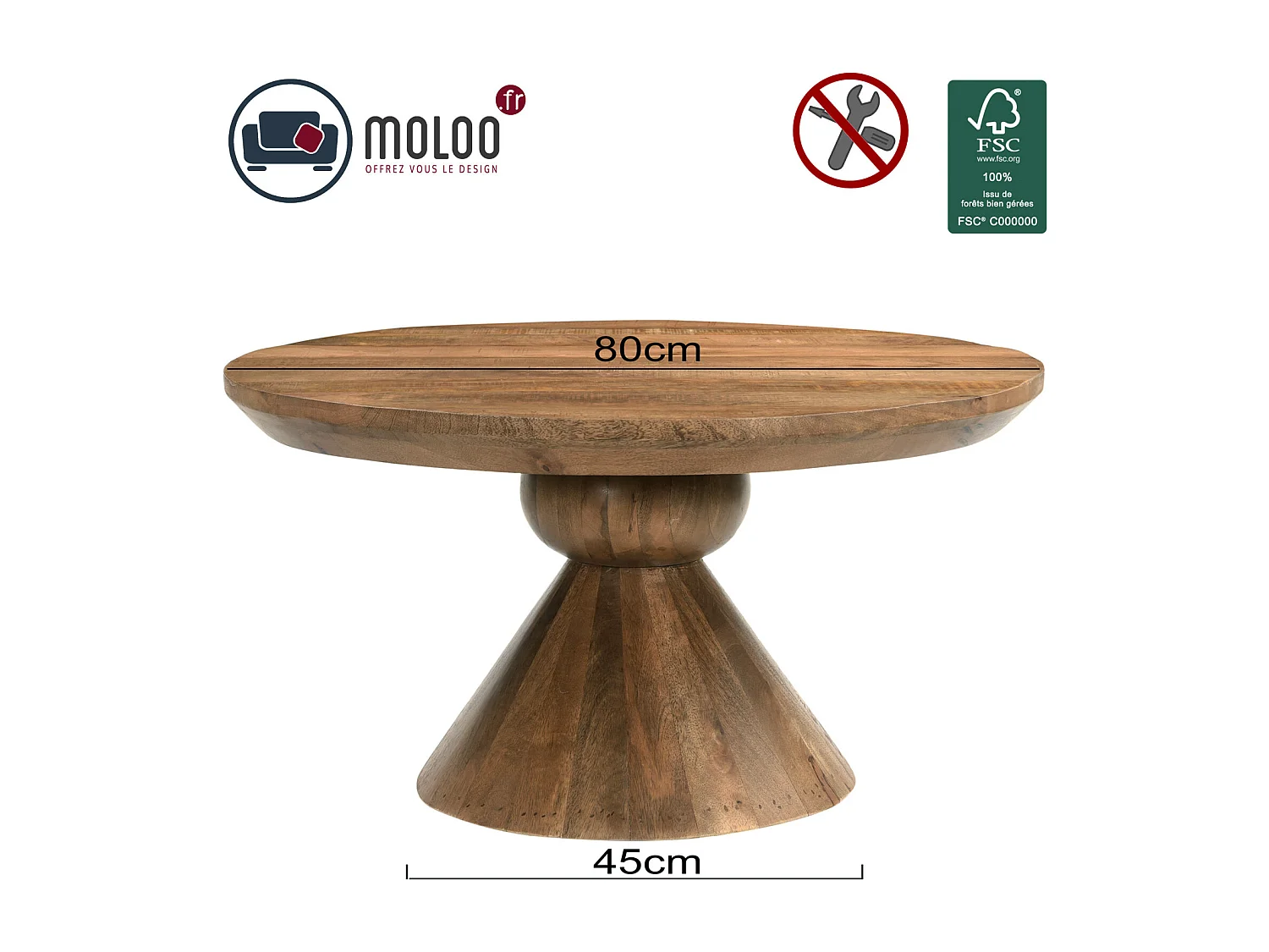 BOMBAY-Mesa de centro D80 cm en madera maciza