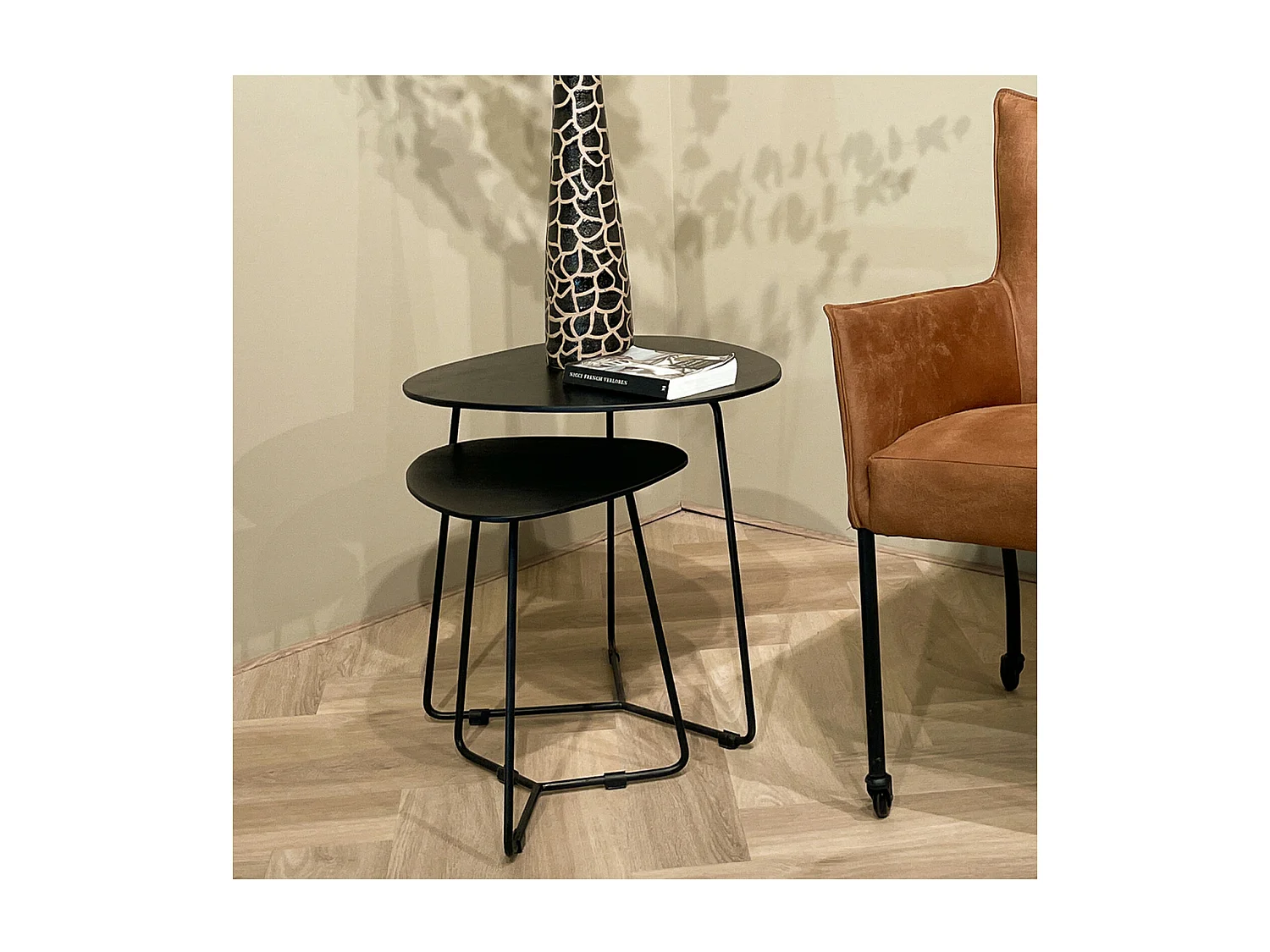 INAYA-Set de 2 Tables basses en bois massif noir