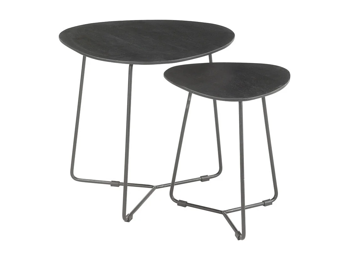 INAYA-Set de 2 Tables basses en bois massif noir