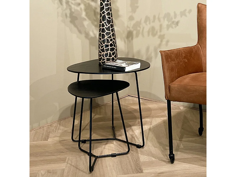 INAYA-Set de 2 Tables basses en bois massif noir