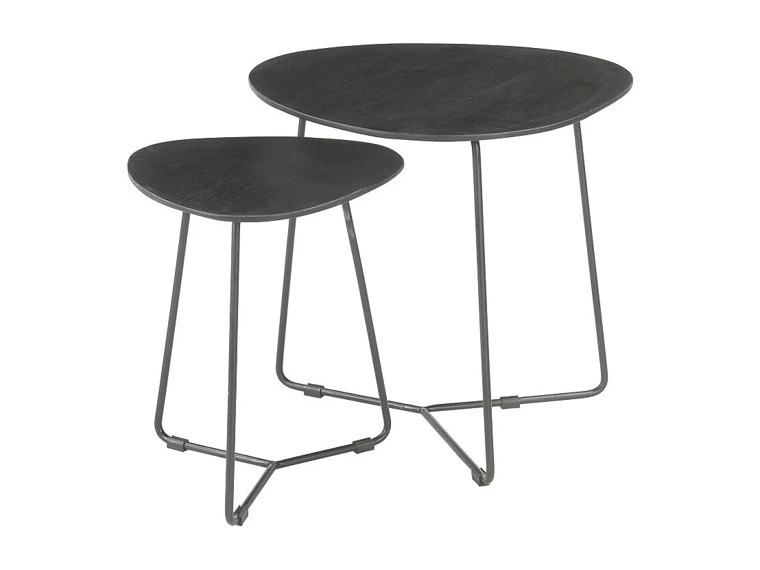 INAYA-Set de 2 Tables basses en bois massif noir