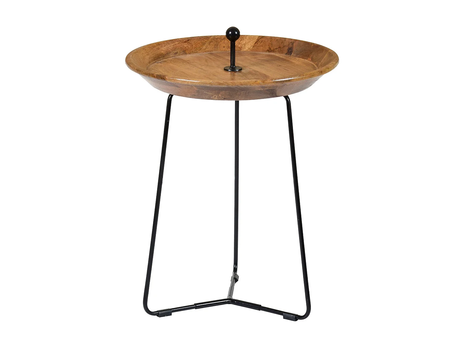 EMMA-Mesa de centro redonda D.45 cm de madera maciza de mango y metal negro