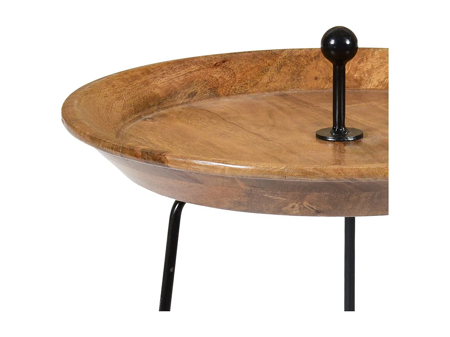 EMMA-Mesa de centro redonda D.45 cm de madera maciza de mango y metal negro