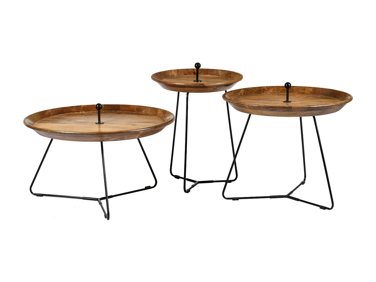 EMMA-Mesa de centro redonda D.45 cm de madera maciza de mango y metal negro