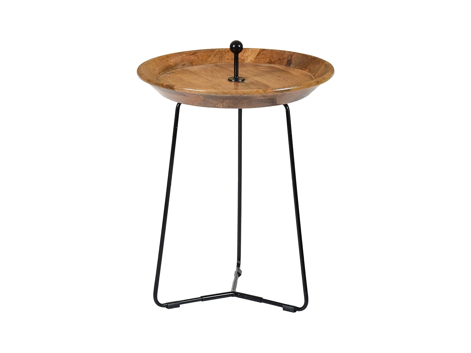 EMMA-Table basse ronde D.45 cm en Manguier massif et métal noir