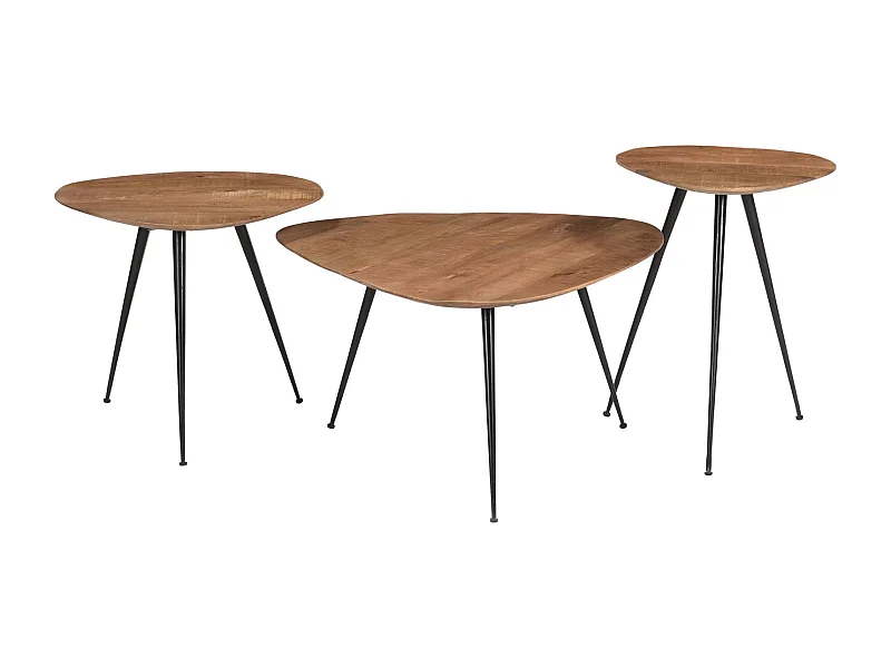 LOUANE-Set de 3 Tables basses en bois massif
