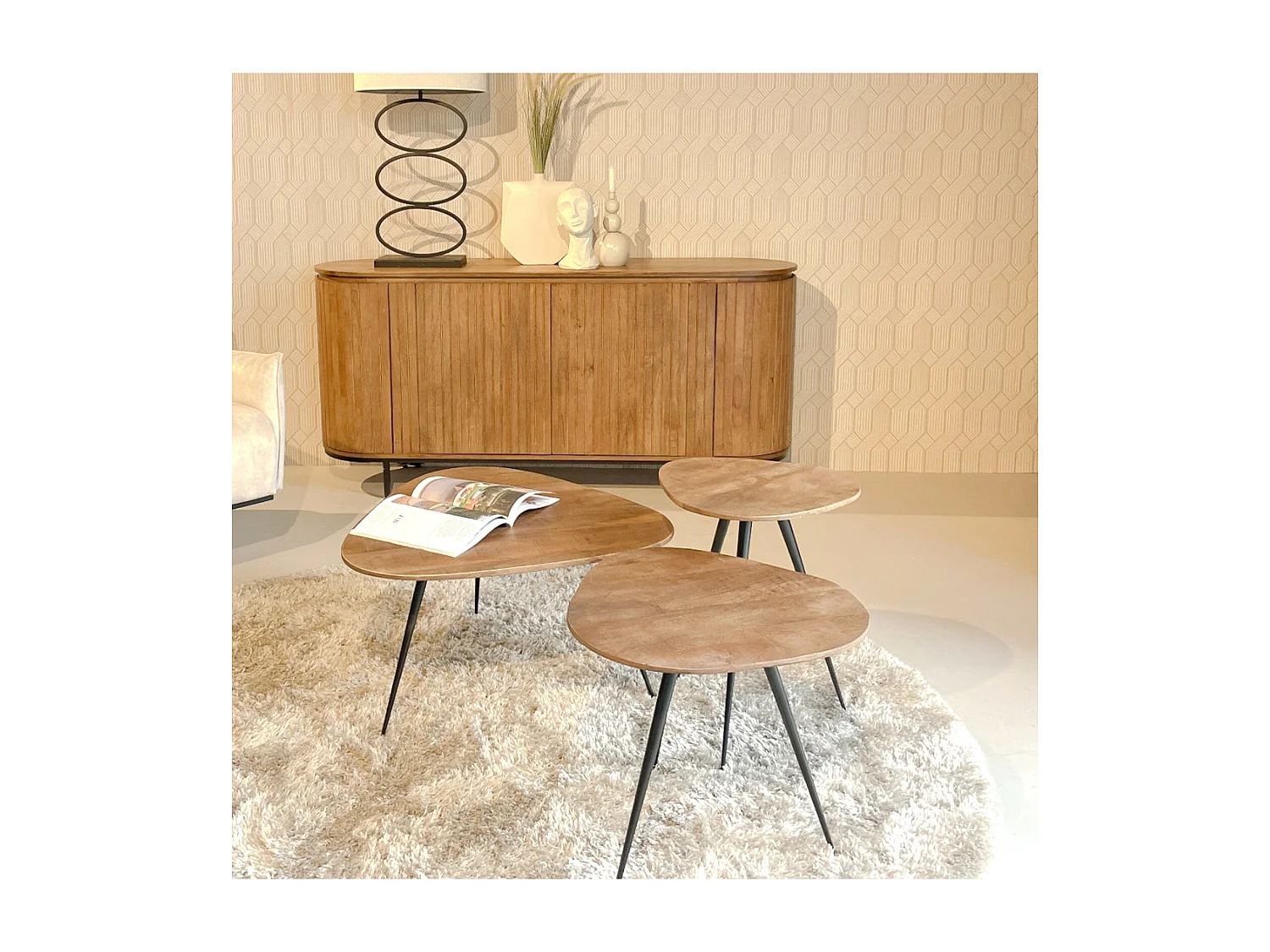 LOUANE-Set de 3 Tables basses en bois massif
