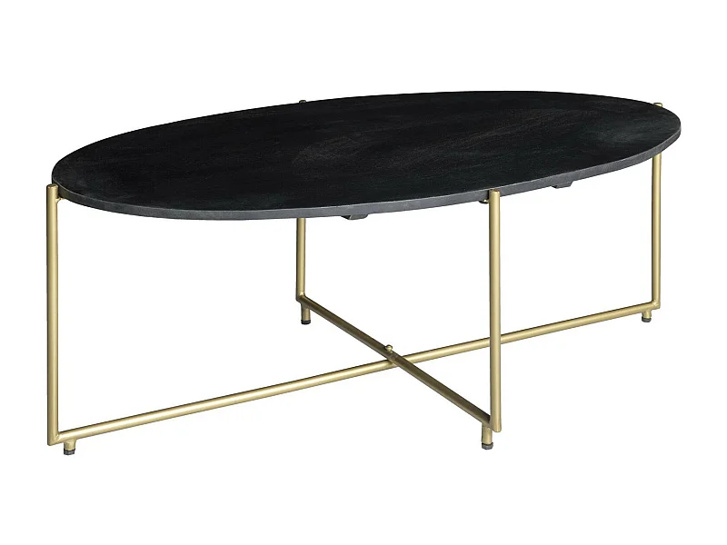 BRASS-Mesa de centro ovalada de madera maciza negra y latón.